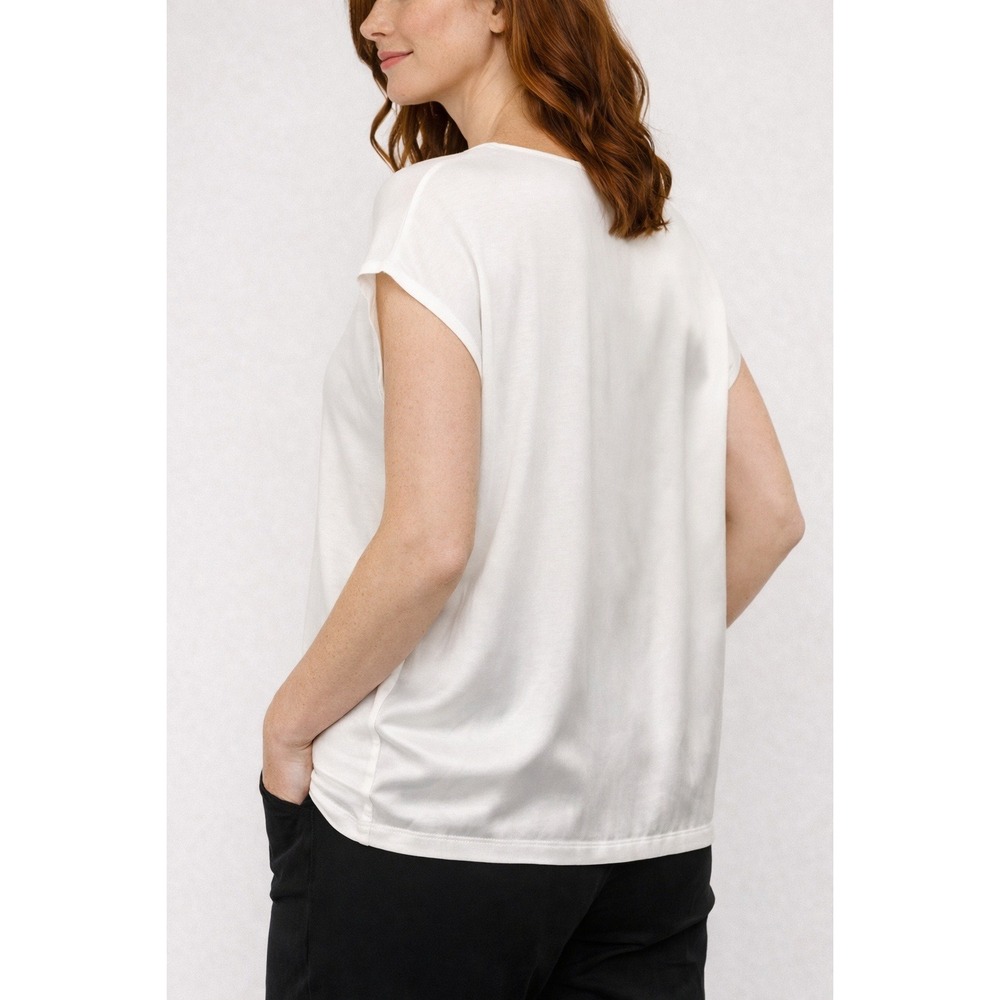 Uniqlo Womens XL White‎ Jersey Satin Cap Sleeve Blouse White Casual Flowy